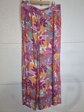 Rose & Olive Floral Print Wide-Leg Pants in Pink Orange Purple